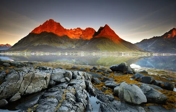 Картинка свет, горы, скалы, Норвегия, фьорд