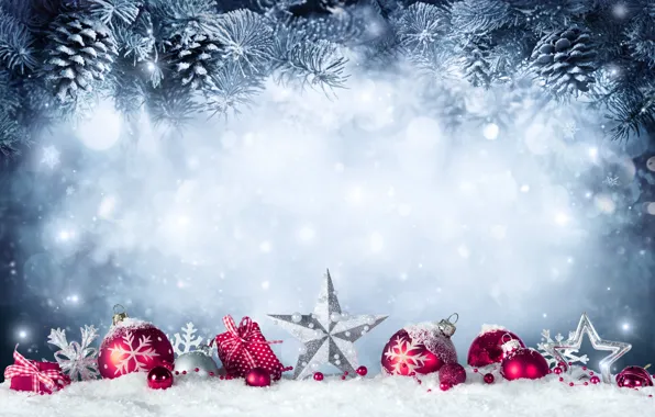 Картинка Новый Год, Рождество, christmas, balls, winter, snow, merry christmas, gift, decoration, xmas, fir tree