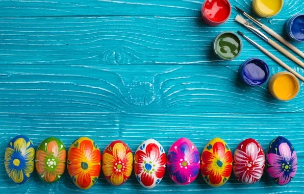 Картинка краски, весна, colorful, Пасха, wood, spring, Easter, eggs, decoration, Happy, яйца крашеные