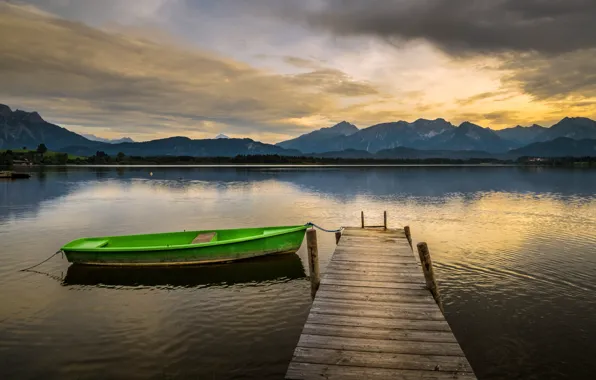 Картинка озеро, лодка, причал, Germany, Bavaria, Bebele