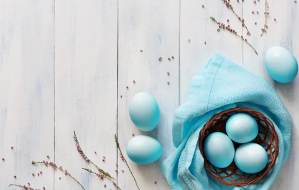 Картинка корзина, яйца, голубые, Пасха, wood, blue, spring, Easter, eggs, decoration, Happy, tender