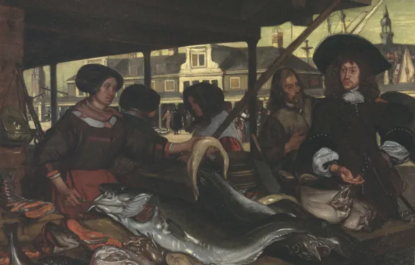 Картинка рыба, рынок, кишки, Emanuel de Witte, in Amsterdam, 1655, The New Fishmarket