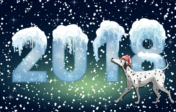 Картинка Зима, Минимализм, Собака, Снег, Фон, Новый год, Праздник, Настроение, 2018, Год Собаки