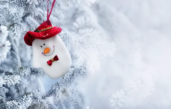 Картинка зима, снег, игрушка, елка, Новый Год, Рождество, снеговик, Christmas, winter, snow, Merry Christmas, Xmas, snowman, …