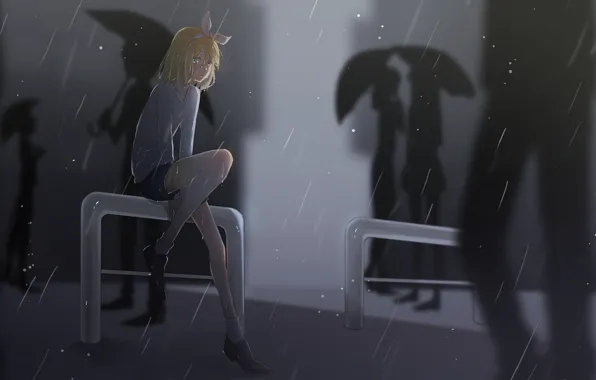 Картинка девушка, дождь, аниме, арт, Vocaloid, Вокалоид