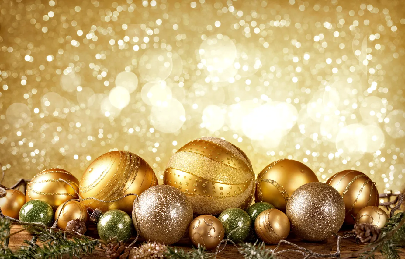Фото обои Новый Год, Рождество, golden, christmas, balls, merry christmas, decoration, xmas