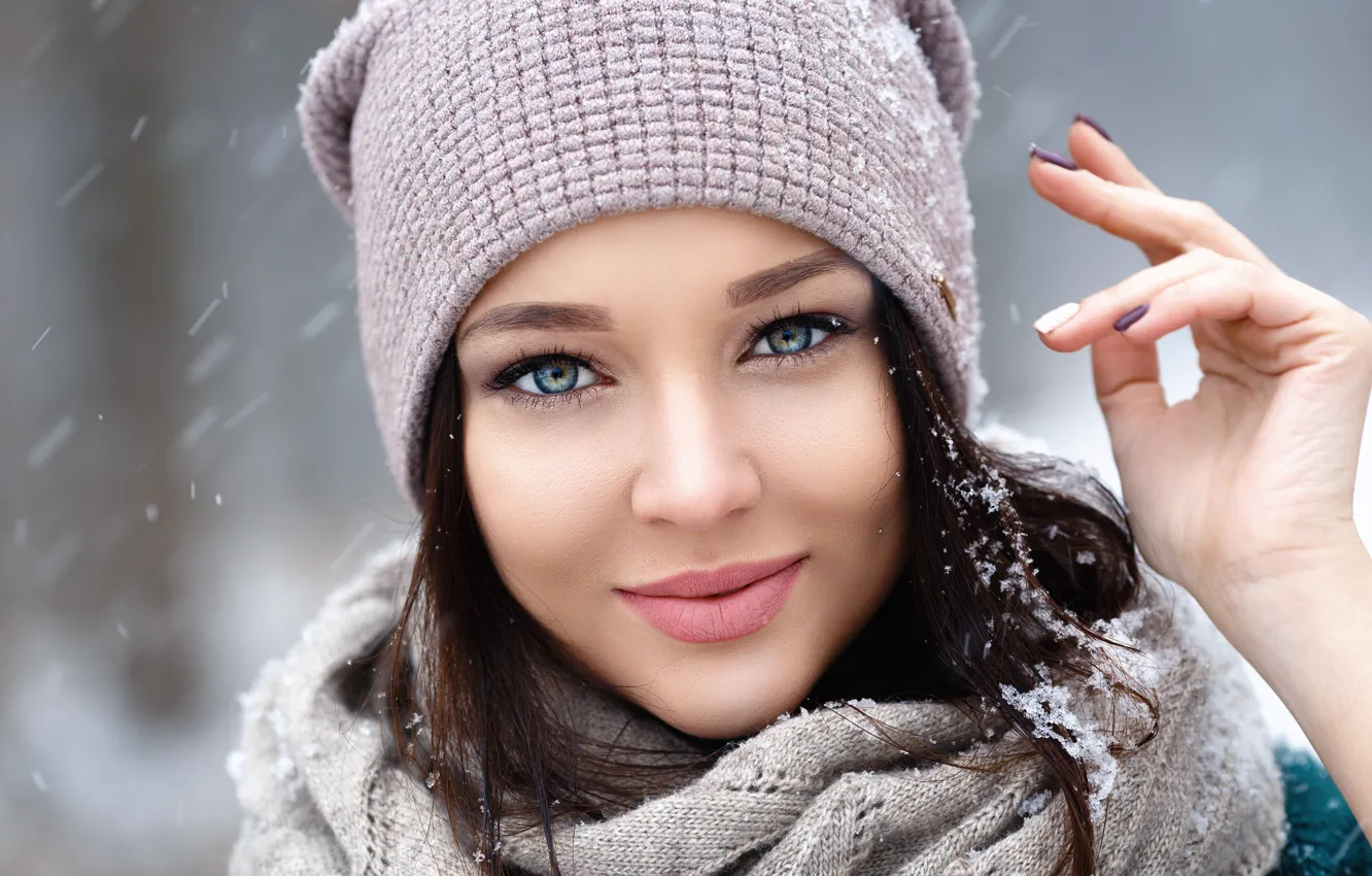 Фото обои зима, девушка, снег, портрет, фотограф, шапочка, Denis Petrov, Angelina Petrova, Ангелина Петрова