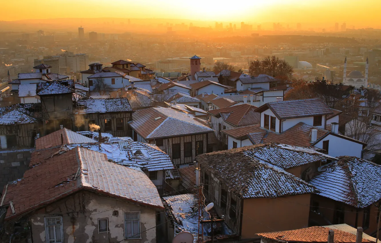Фото обои город, Sunset, Ankara