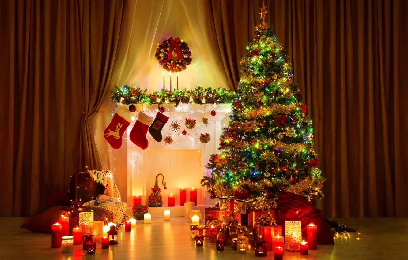 Фото обои елка, интерьер, Christmas, tree, рождественский, Новогодний, Interior