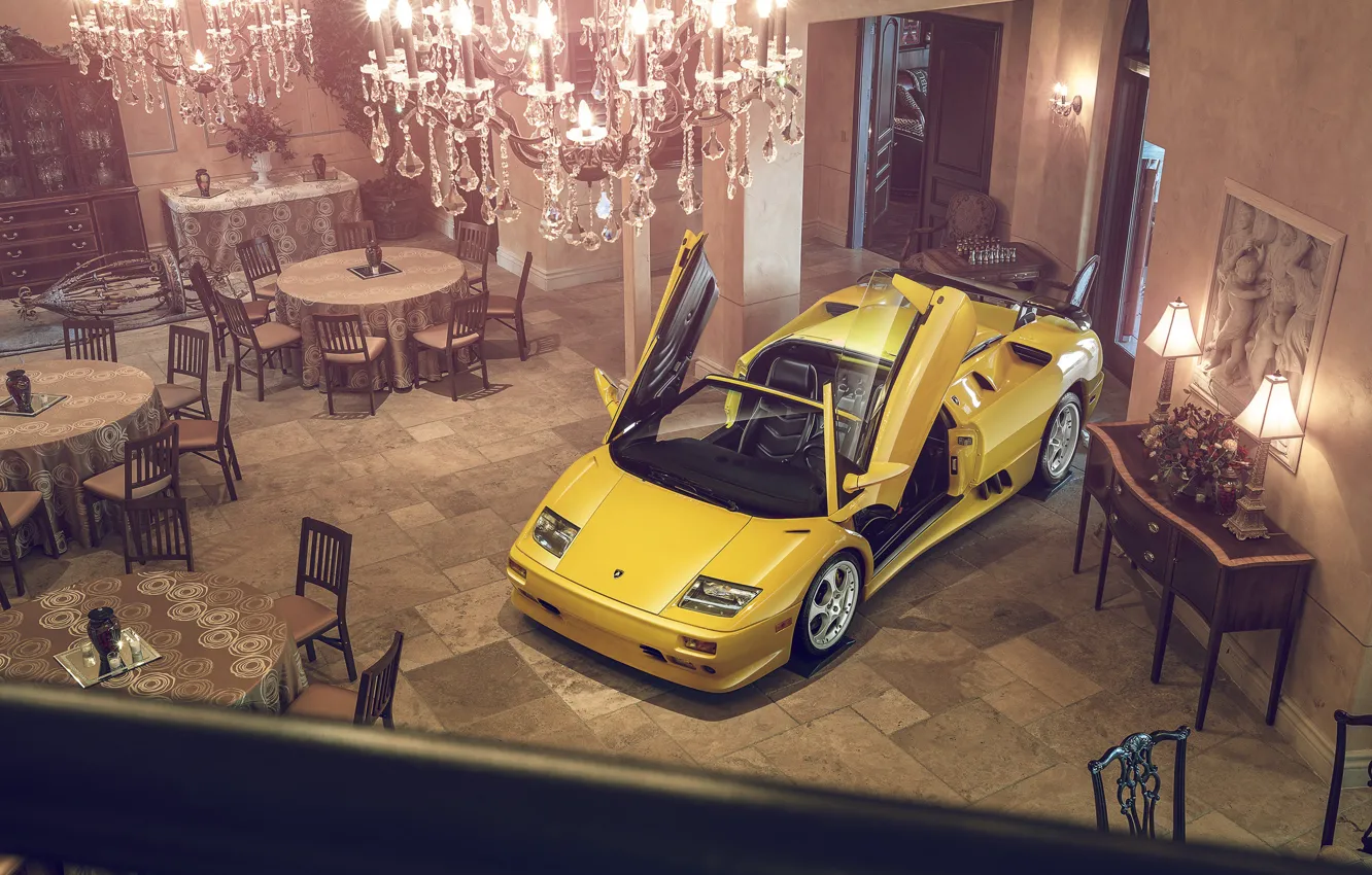 Фото обои Lamborghini, Yellow, Diablo, Supercar, Doors