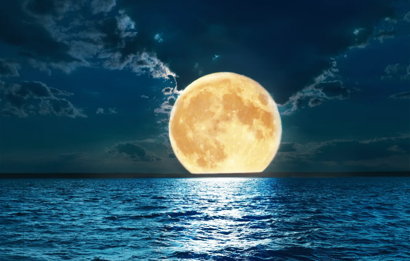 Фото обои море, ночь, луна