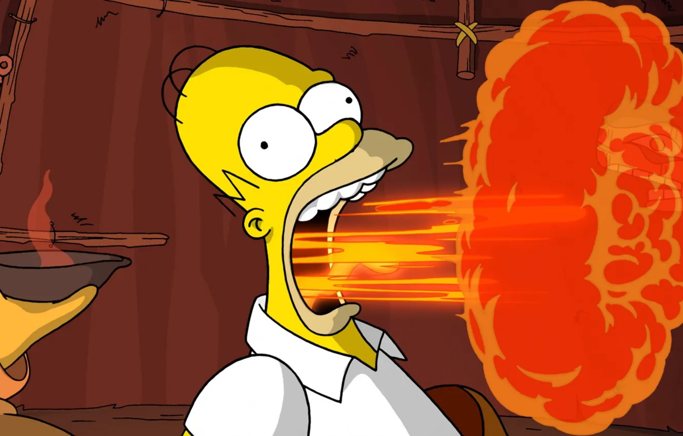 Фото обои огонь, пламя, пасть, рожа, The Simpsons, Homer Simpson, Симпcоны, лысина, выпученные глаза, отрыжка