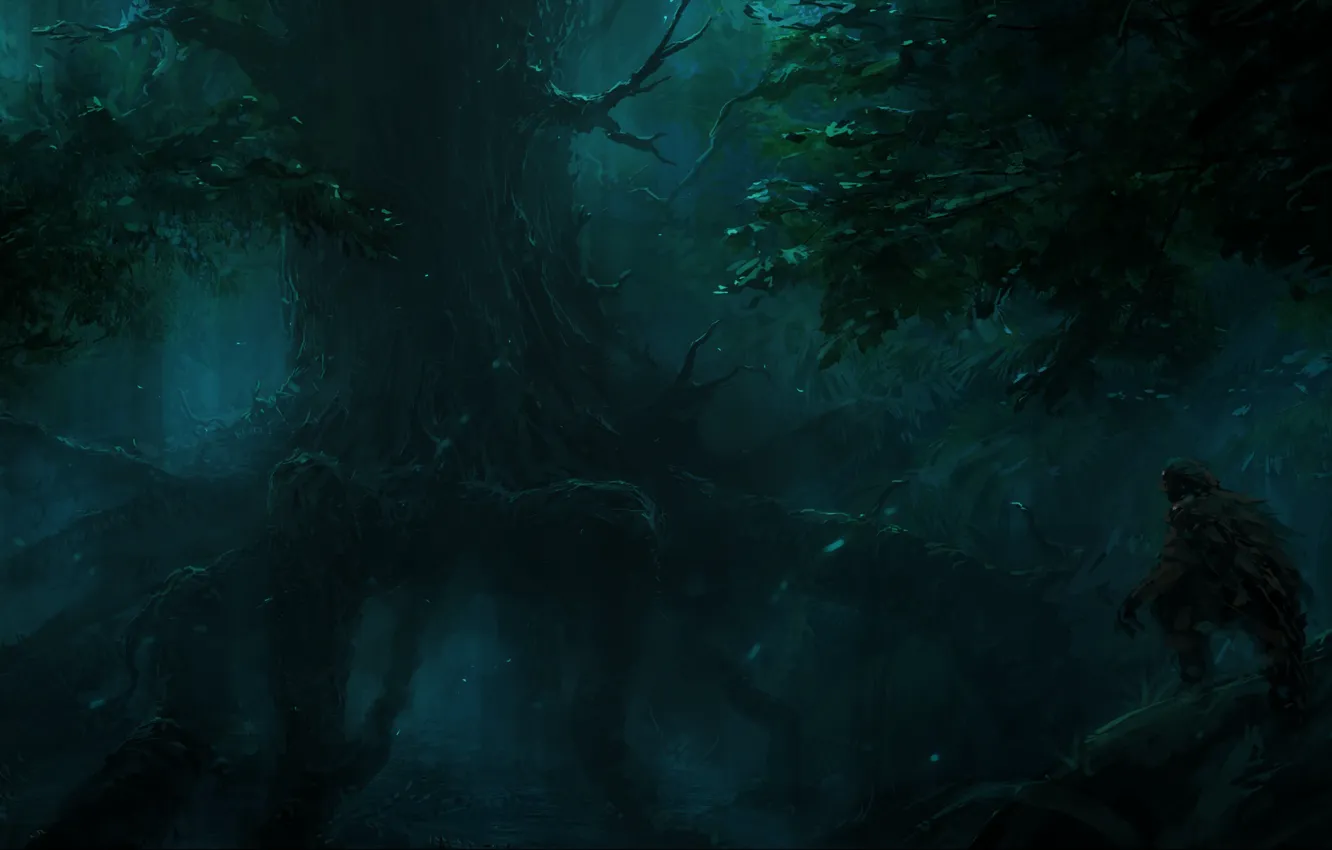 Фото обои дерево, мрак, корень, ChrisCold, Hunter In The Dark Forest