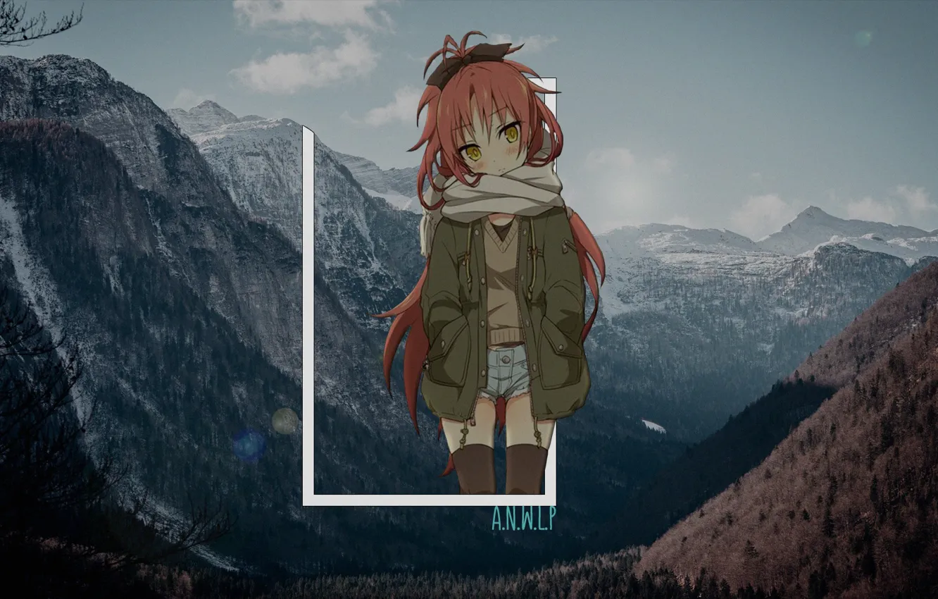 Фото обои зима, девушка, горы, аниме, madskillz
