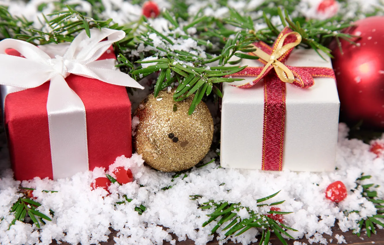 Фото обои снег, шары, Новый Год, Рождество, подарки, merry christmas, decoration, xmas, holiday celebration