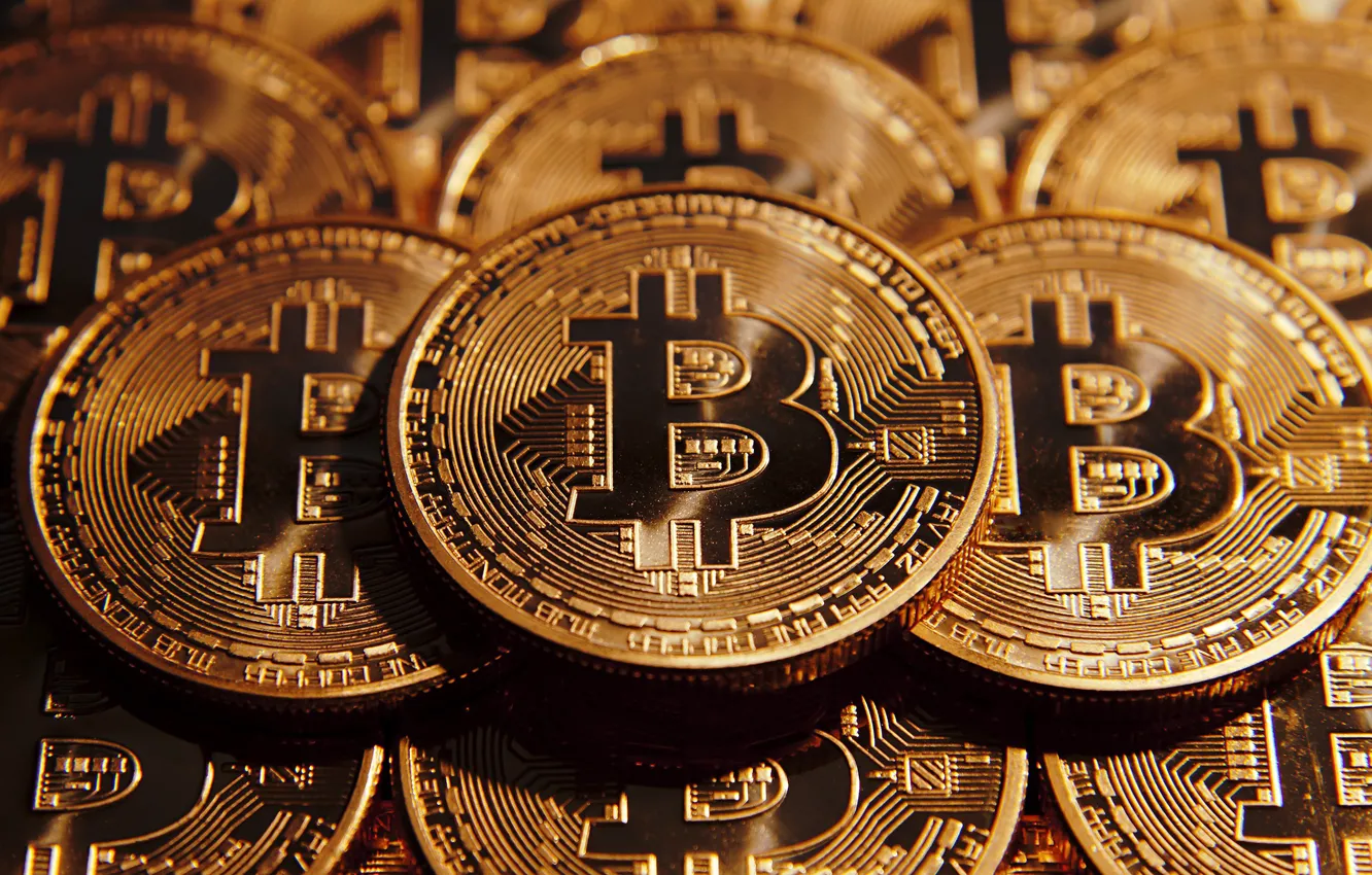 Фото обои Gold, Coin, Bitcoin, Crypto-currency