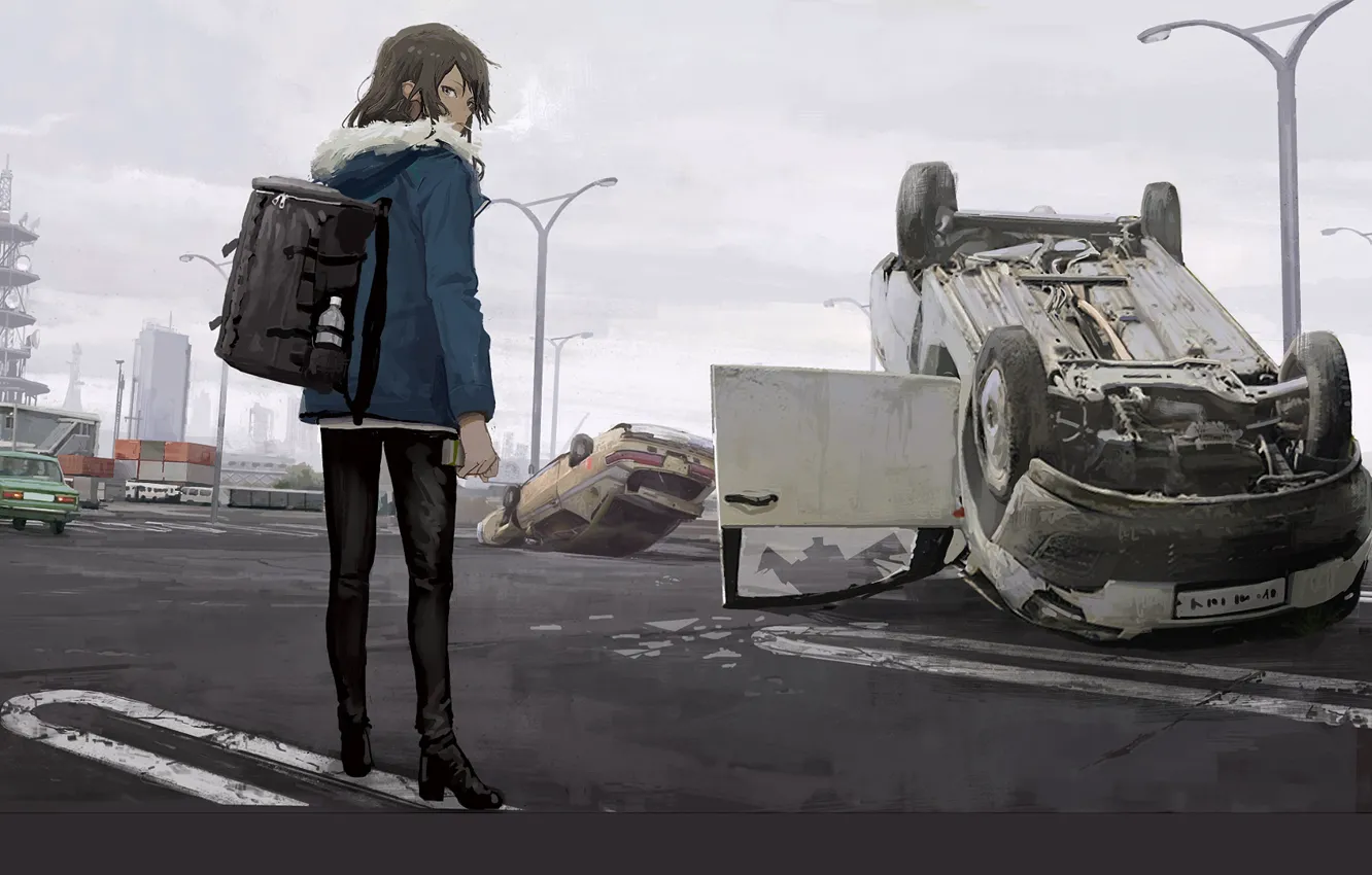 Фото обои девушка, машины, улица