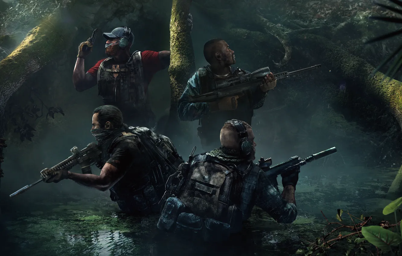 Фото обои Оружие, Джунгли, Ubisoft, DLC, Экипировка, Призраки, Отряд, Tom Clancy’s Ghost Recon Wildlands, Fallen Ghosts