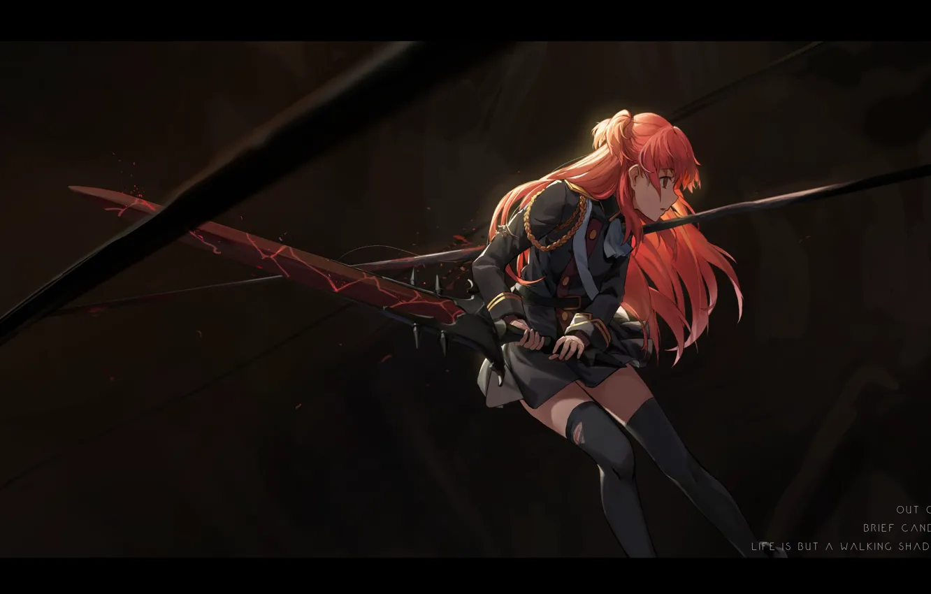 Фото обои девушка, оружие, кровь, меч, аниме, форма, ранение, shuang ye, chtholly nota sen, shuumatsu nani shitemasu …