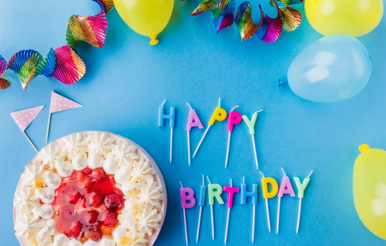 Фото обои праздник, шары, торт, день рождение