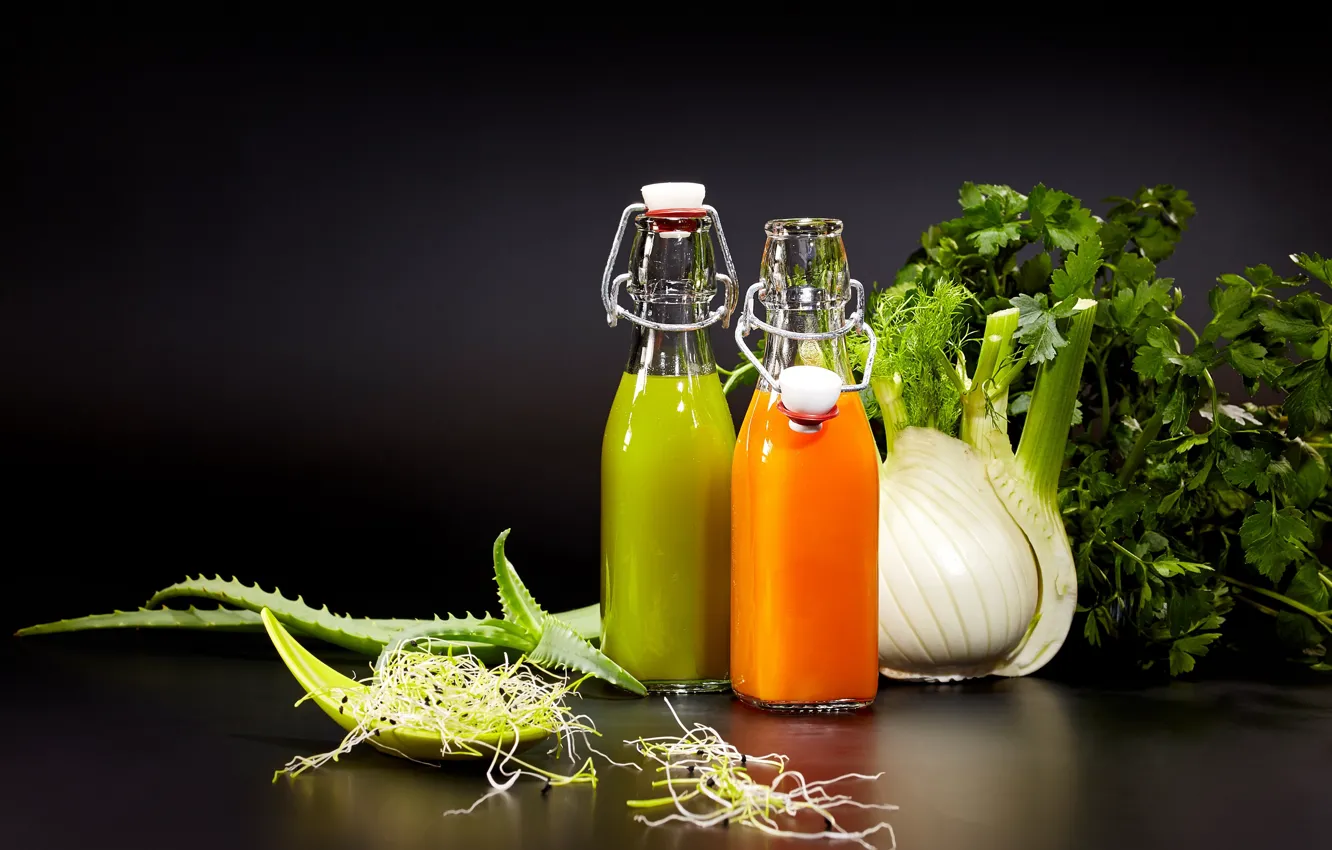 Фото обои зелень, сок, напиток, овощи