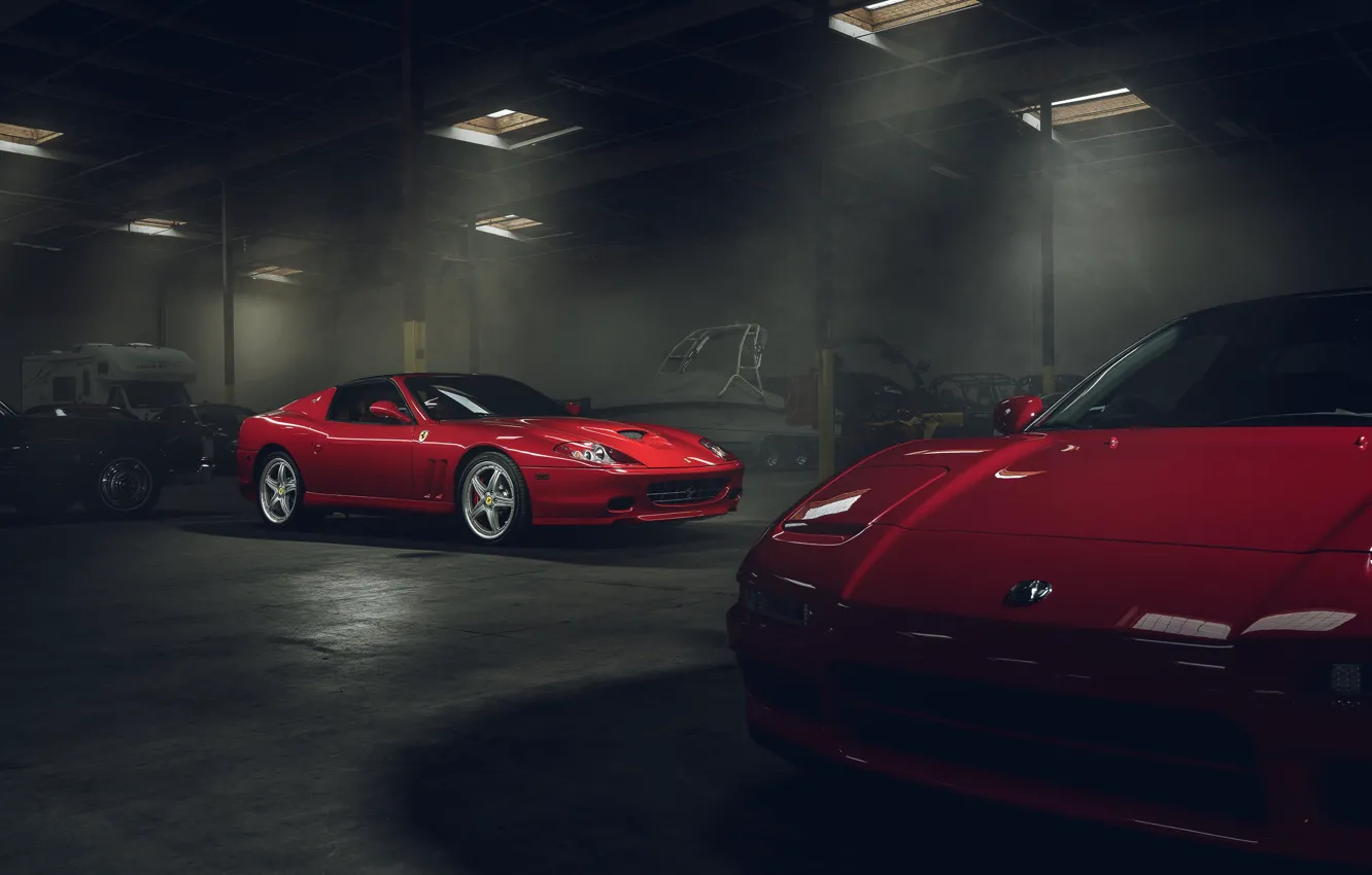 Фото обои Ferrari, Red, Front, Supercar, Garage, Superamerica