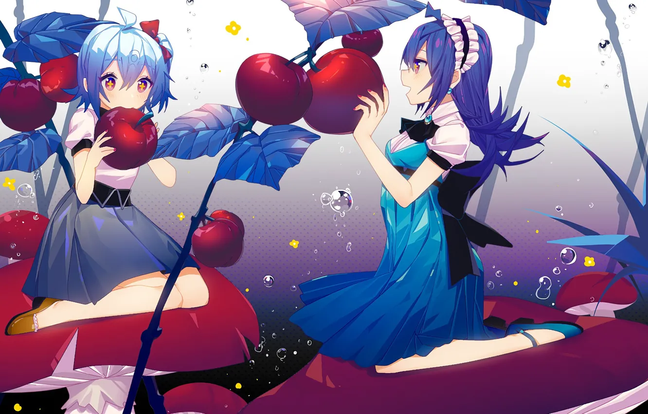 Фото обои девушки, яблоки, аниме