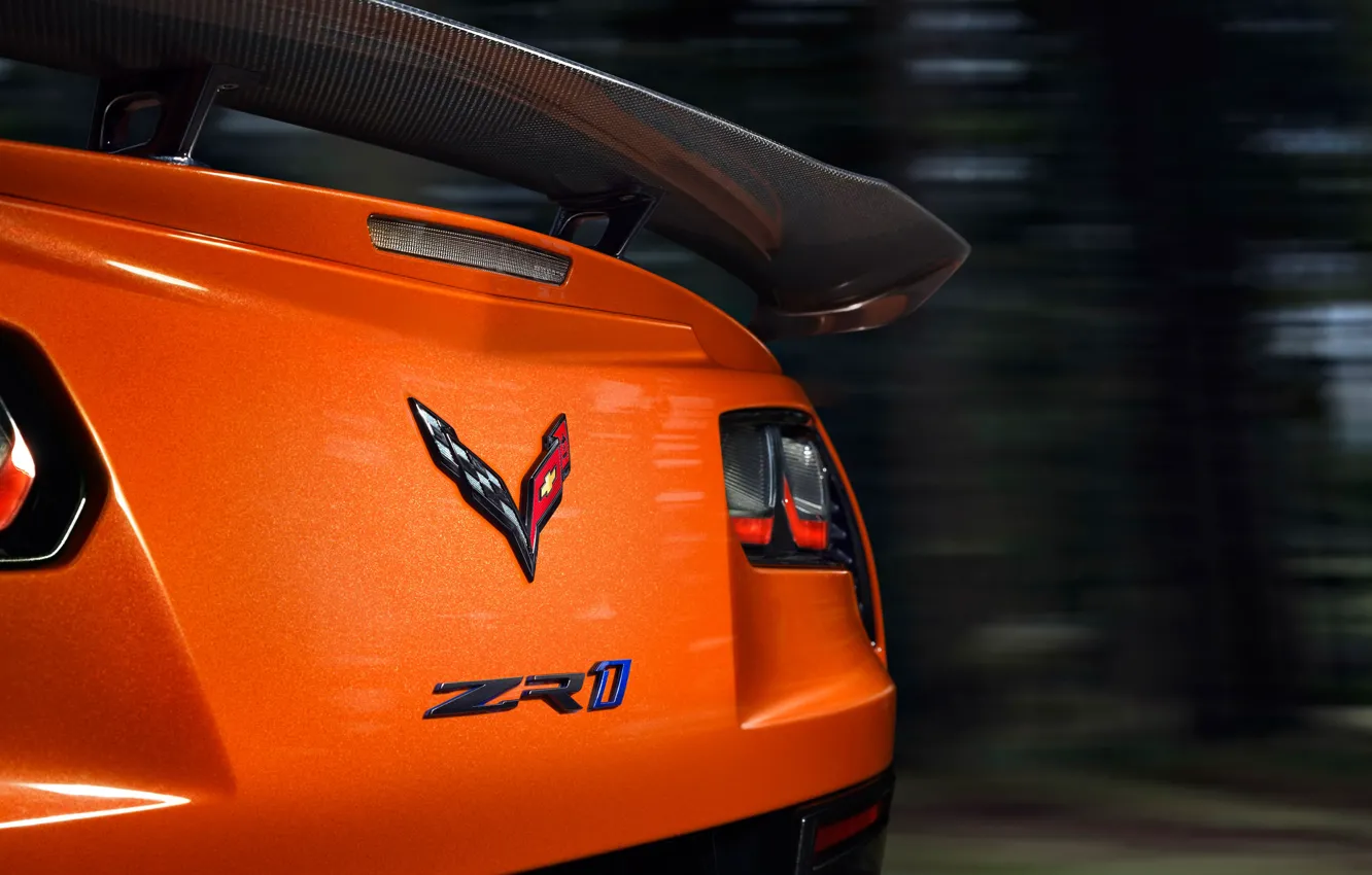 Фото обои Corvette, Chevrolet, ZR1, спойлер, вид сзади, 2019