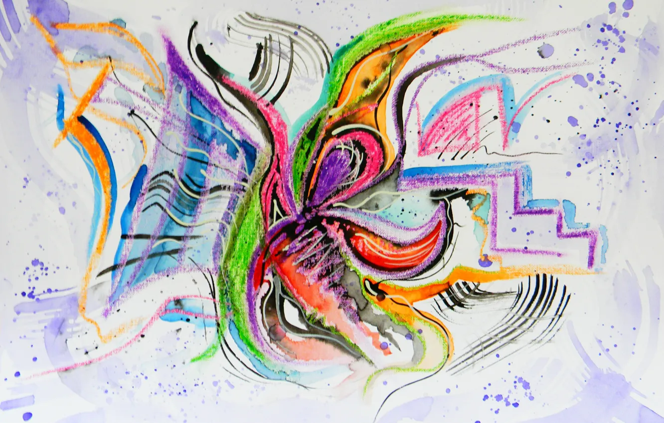 Фото обои бабочка, Рисунок, лестница, разноцветная, Лена Роговая
