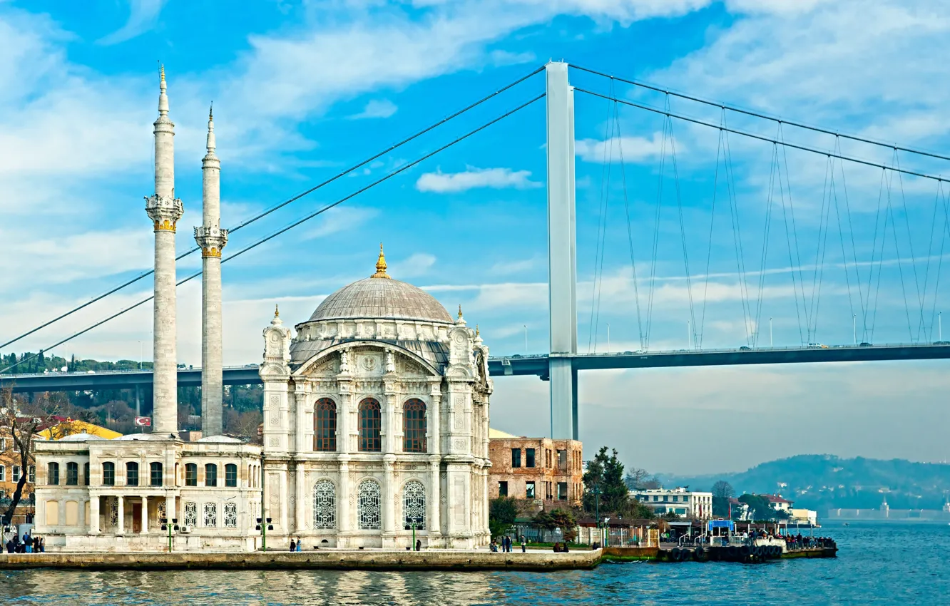 Фото обои небо, мост, мечеть, bridge, Стамбул, Турция, Istanbul, Turkey