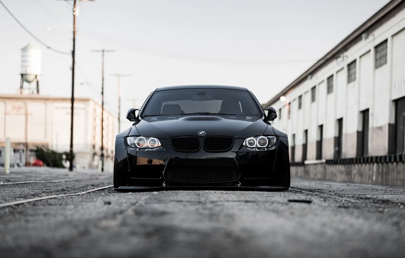 Фото обои BMW, Front, Black, E92, Face, Sight