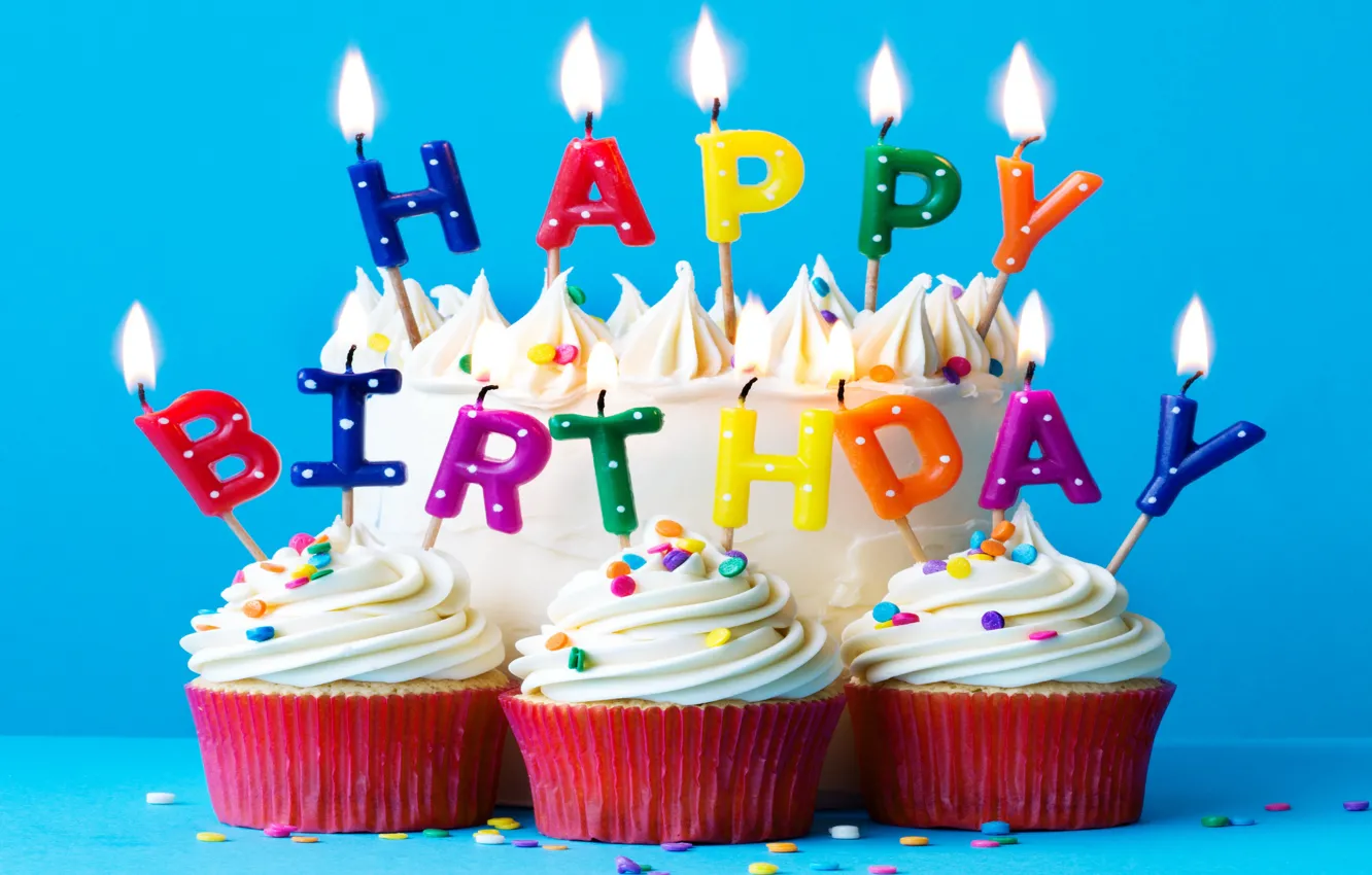 cake, крем, Happy Birthday, colours, cupcake, celebration, кексы, cream, de...