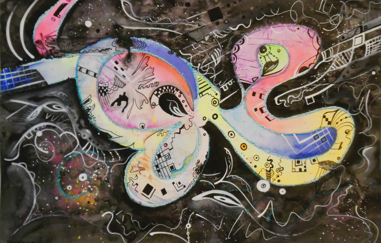 Фото обои бабочка, клякса, змея, Рисунок, цвета радуги, Лена Роговая
