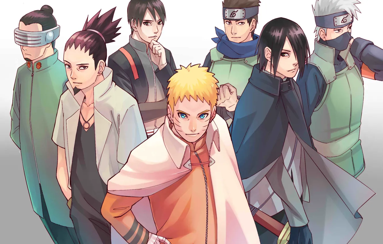 Фото обои Naruto, Uchiha Sasuke, Hatake Kakashi, Uzumaki Naruto, Sai, nanadaime, Konohamaru, Shikamaru Nara, Boruto Naruto Next …