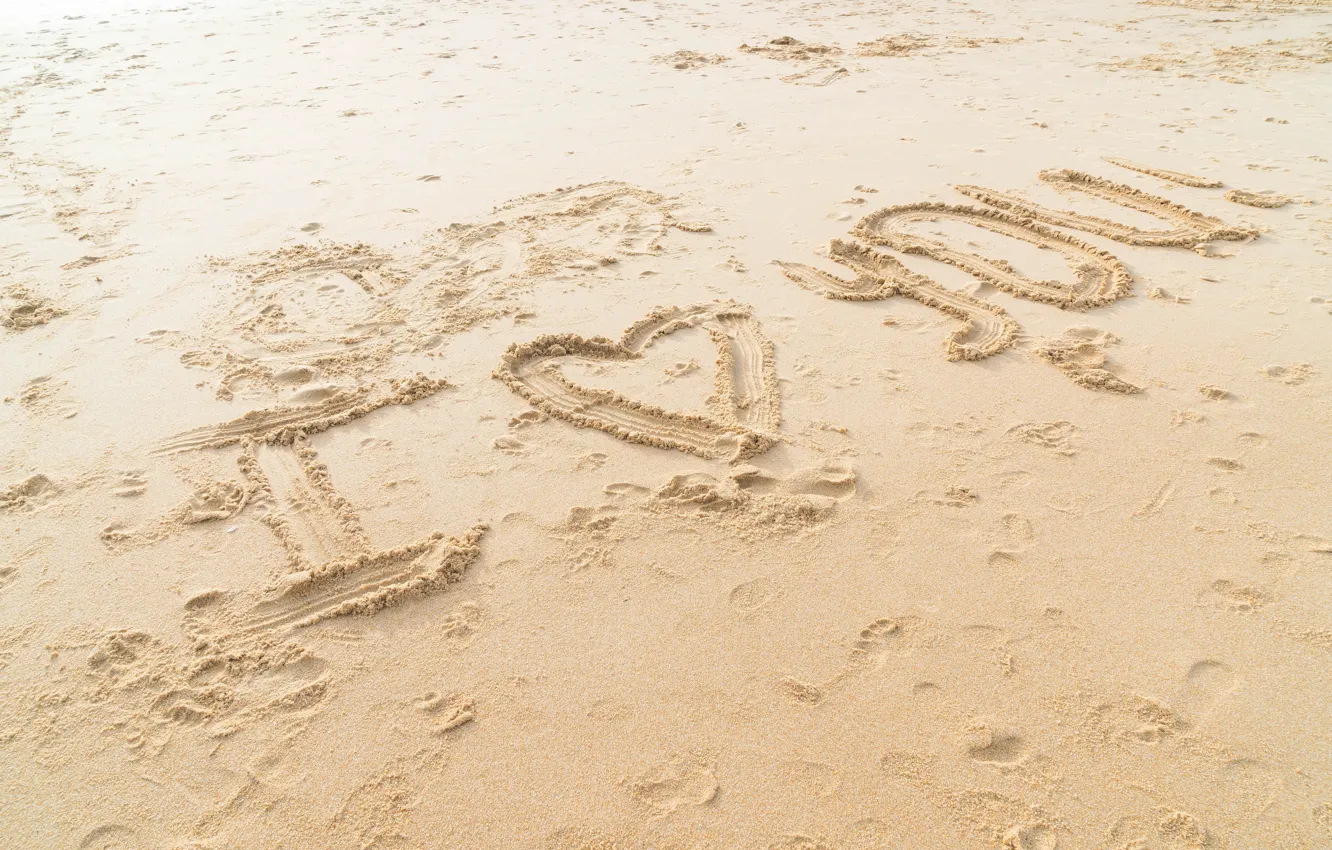 Фото обои песок, море, пляж, любовь, сердце, love, beach, I love you, sea, heart, romantic, sand