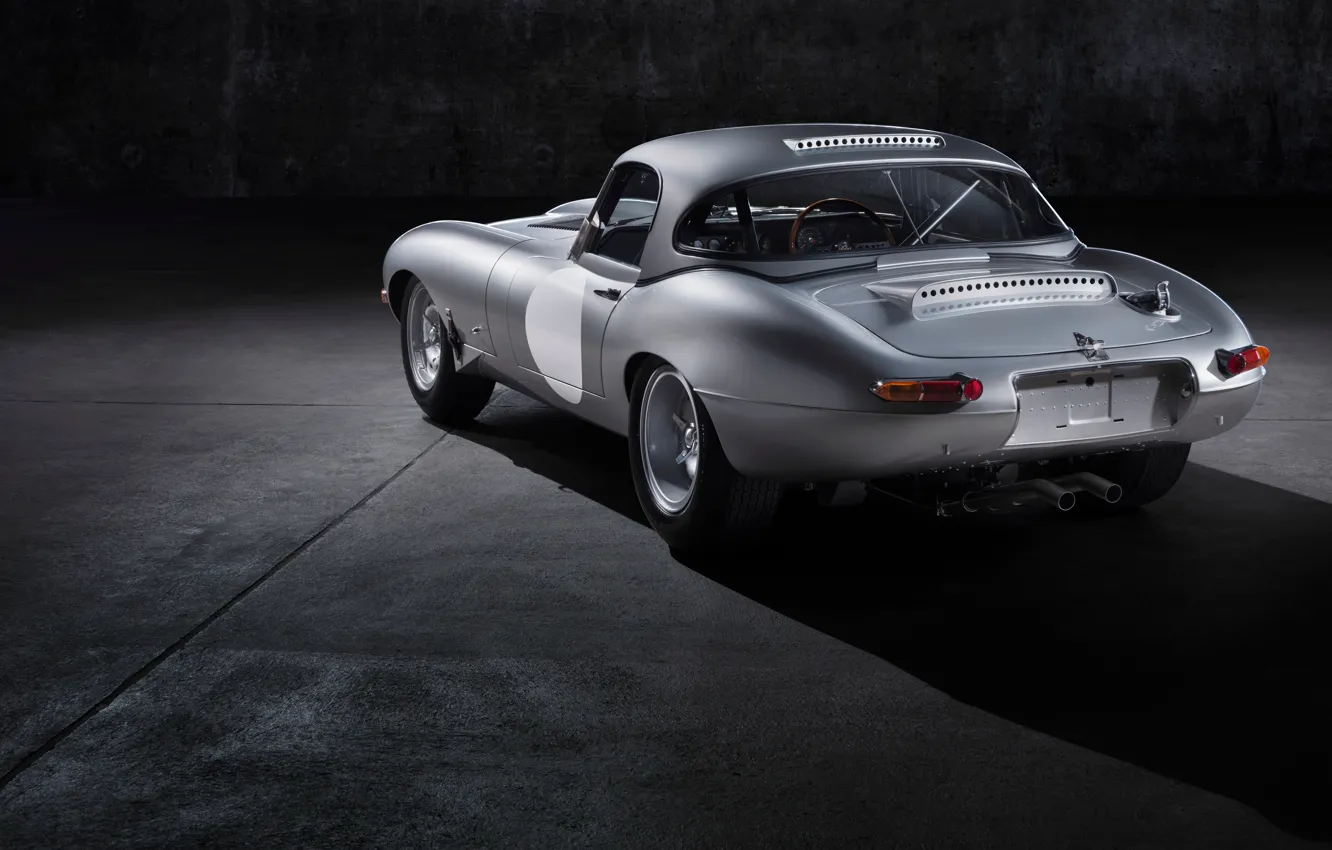 Фото обои серый, фон, Jaguar, тень, сзади, стальной, E-Type Lightweight