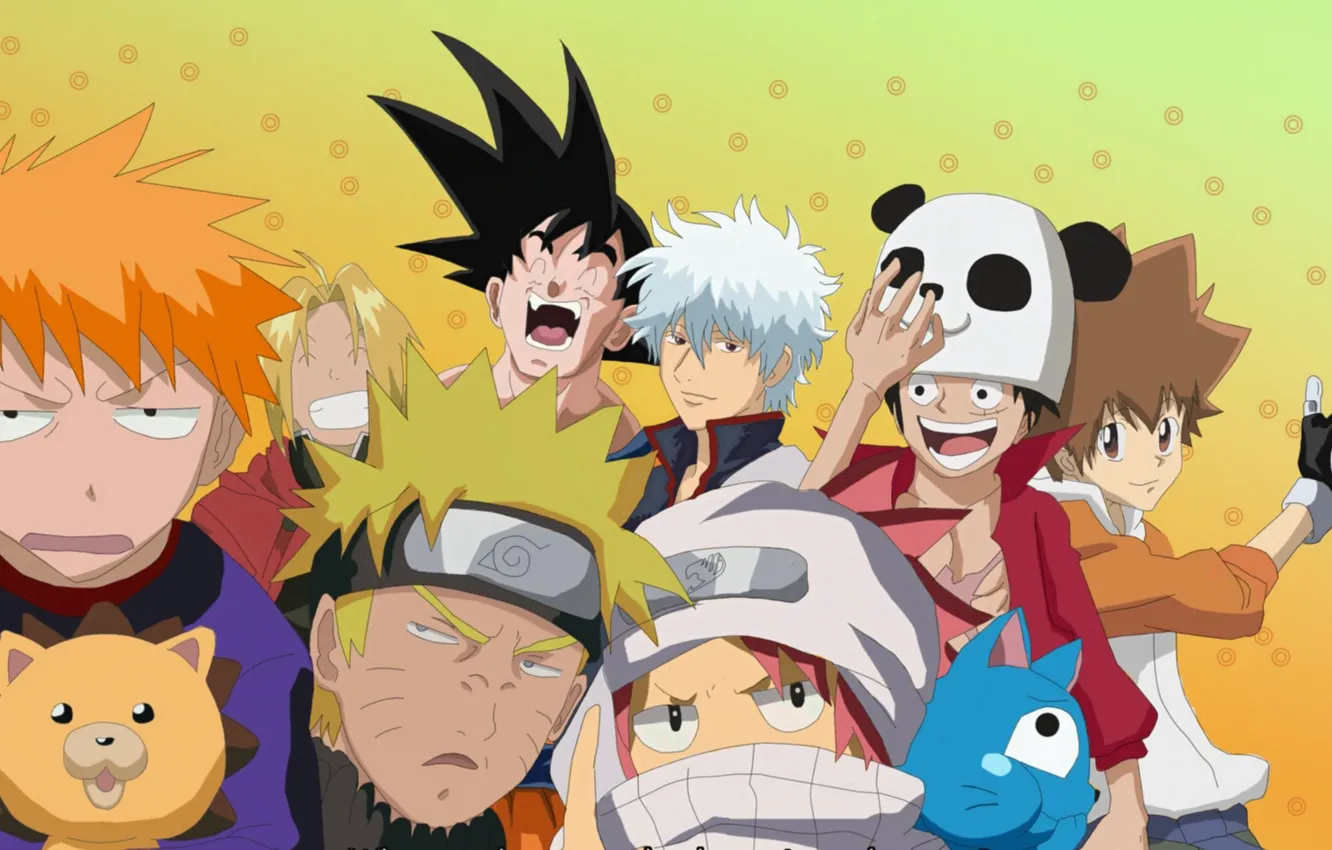 Фото обои game, Bleach, Naruto, One Piece, anime, crossover, asian, manga, ...