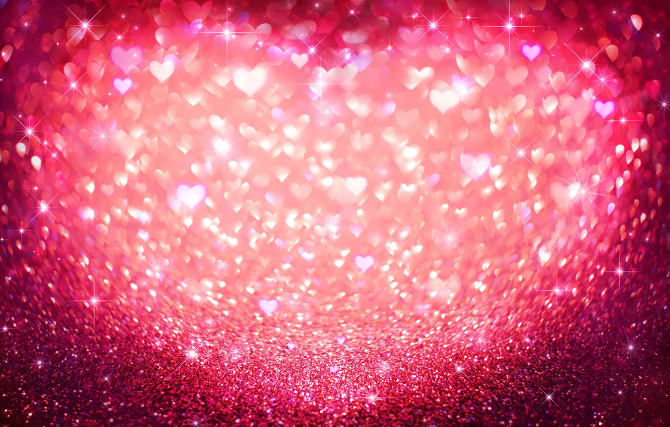 Фото обои блестки, сердечки, love, pink, hearts, bokeh, glitter