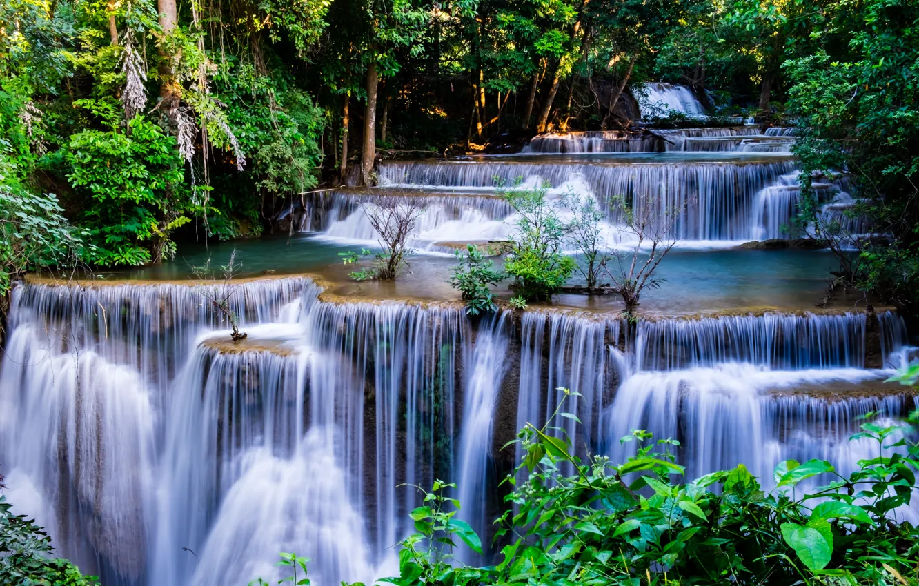Фото обои лес, пейзаж, река, скалы, водопад, summer, Тайланд, forest, тропический, river, landscape, beautiful, waterfall, tropical