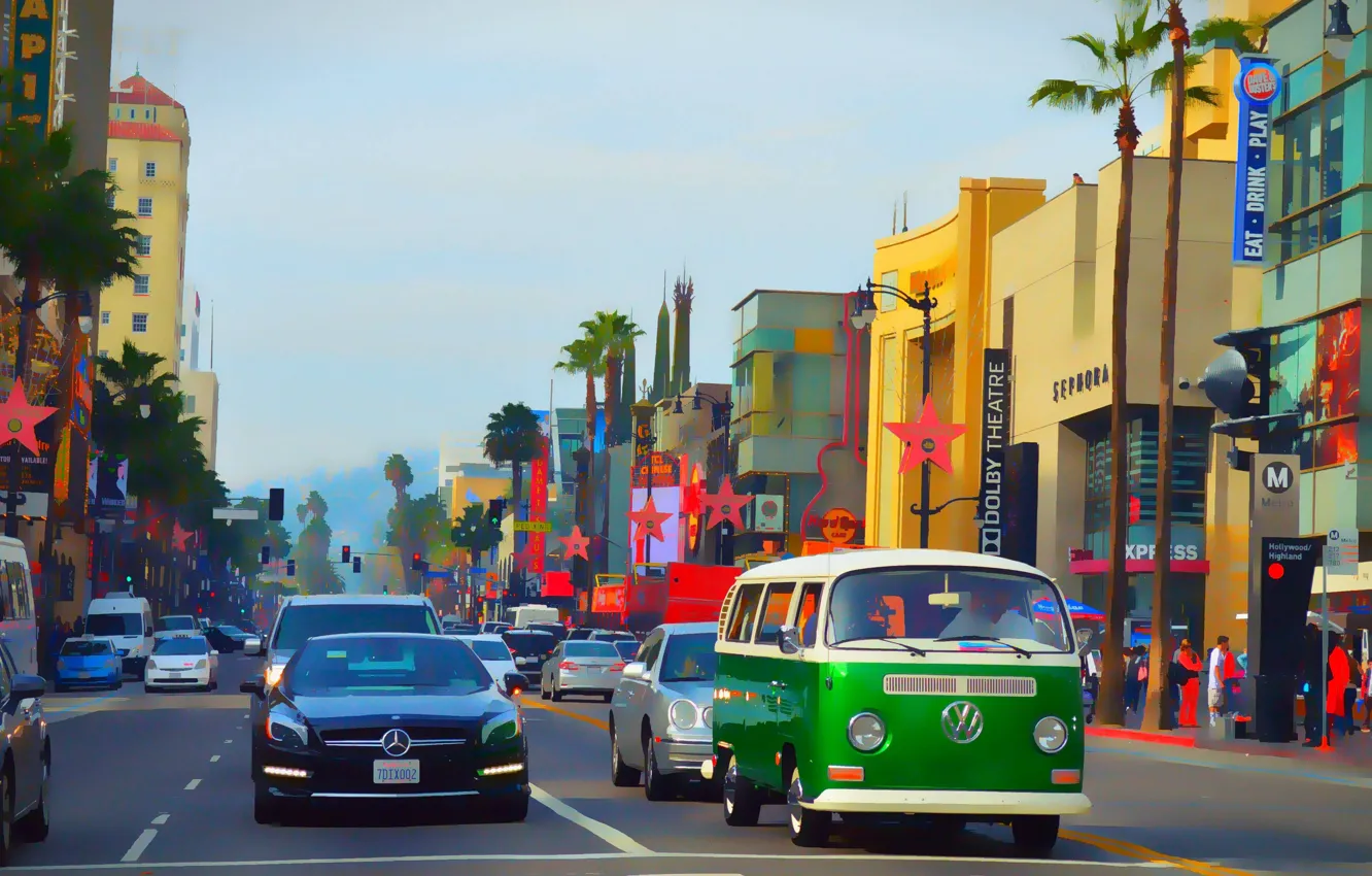 Фото обои люди, улица, здания, автомобили, Hollywood Boulevard