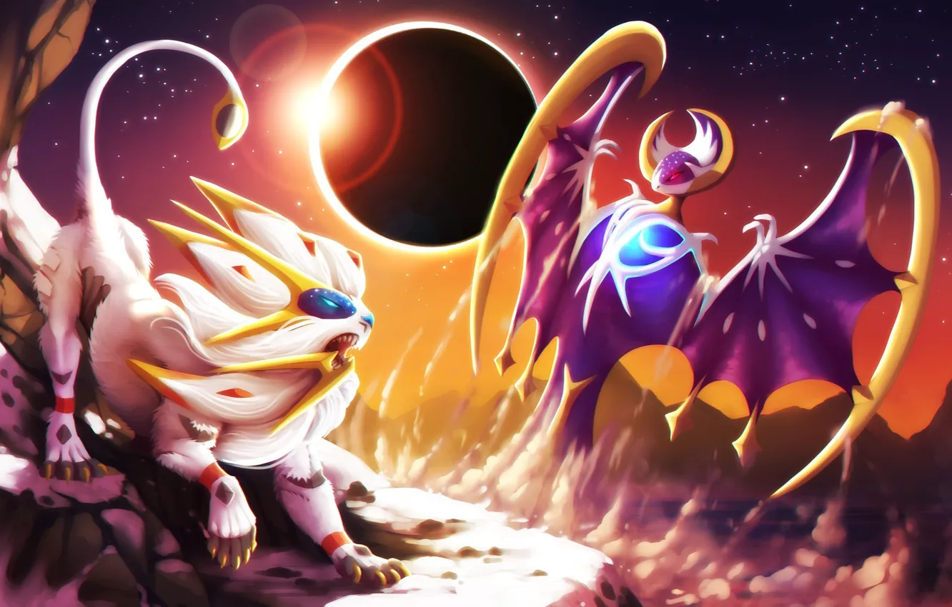 Фото обои moon, game, wings, lion, dust, fight, Pokemon, Pokémon Sun & Moon...