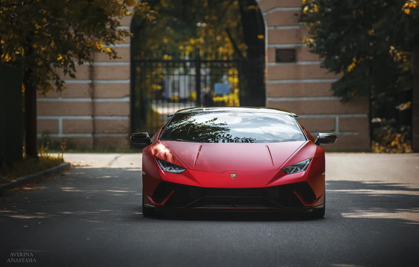 Фото обои Lamborghini, Front, autumn, RED, Huracan