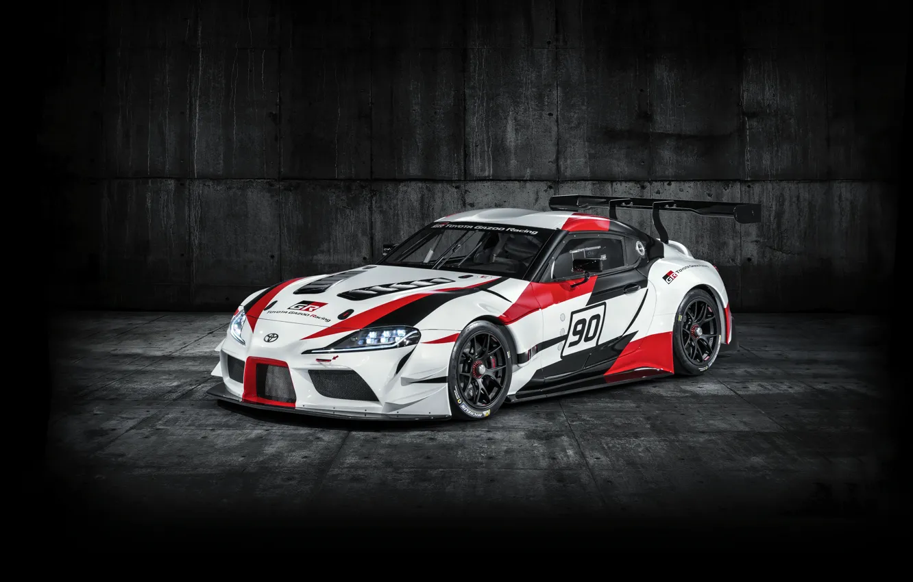 Фото обои Toyota, 2018, антикрыло, гоночный автомобиль, GR Supra Racing Concept