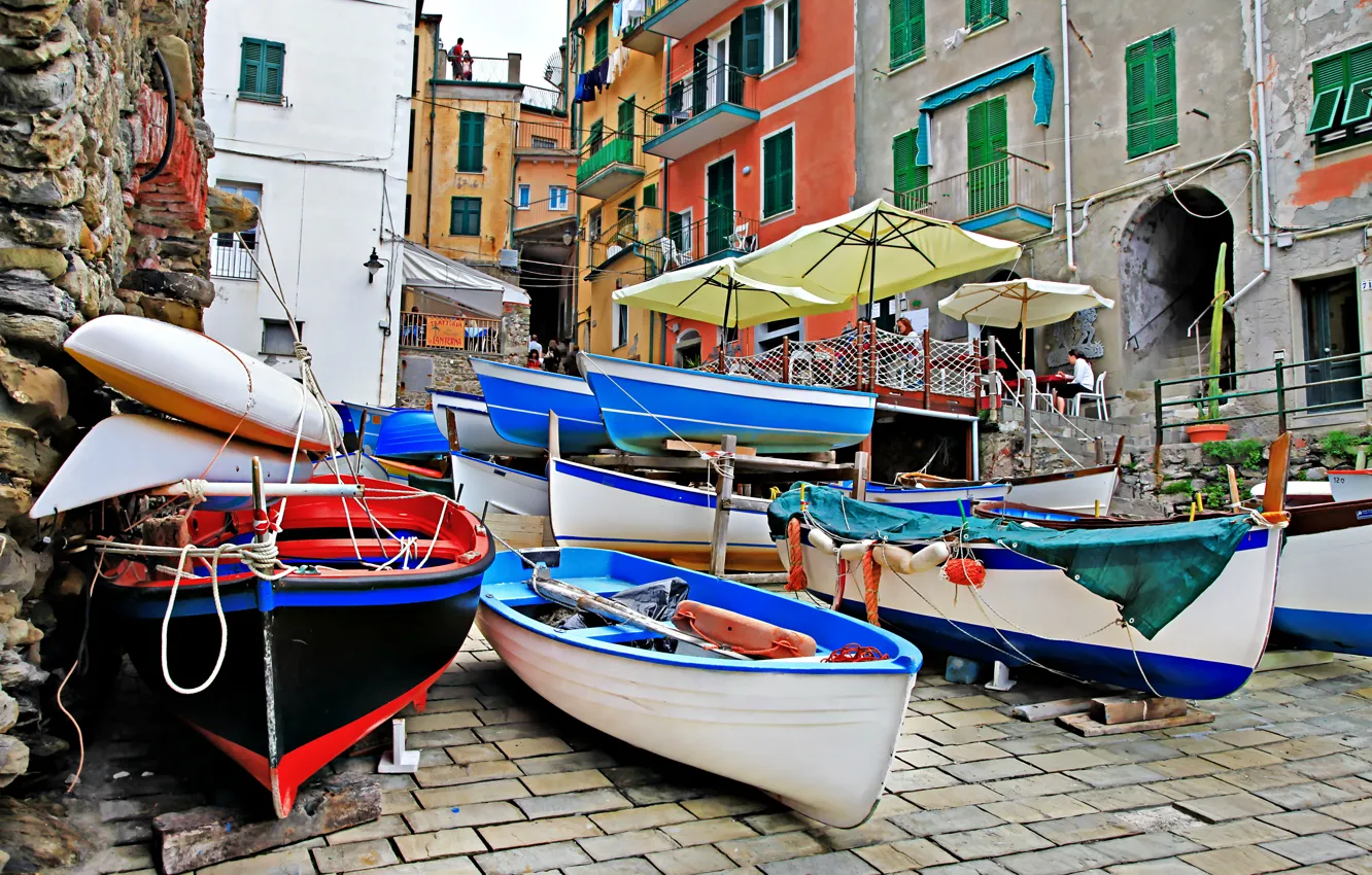 Фото обои улица, побережье, вилла, лодки, Италия, домики, Riomaggiore, travel