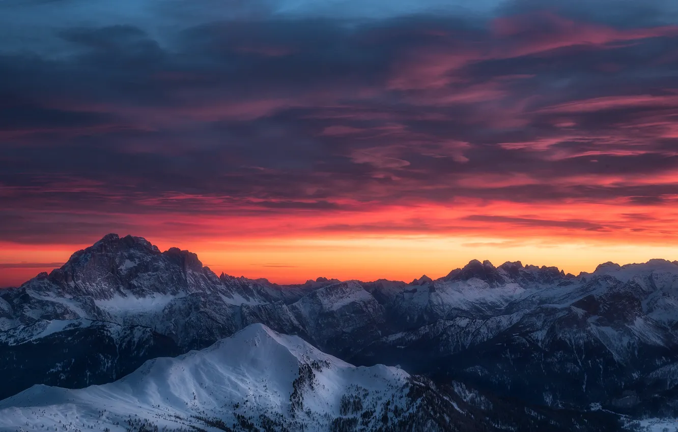 Фото обои зима, небо, облака, снег, горы, вечер, утро, Альпы