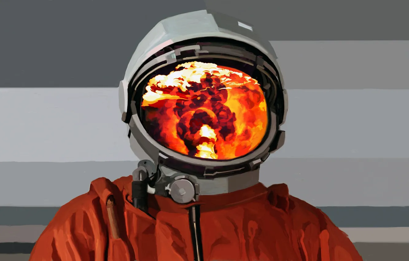 Фото обои огонь, космонавт, скафандр, костюм