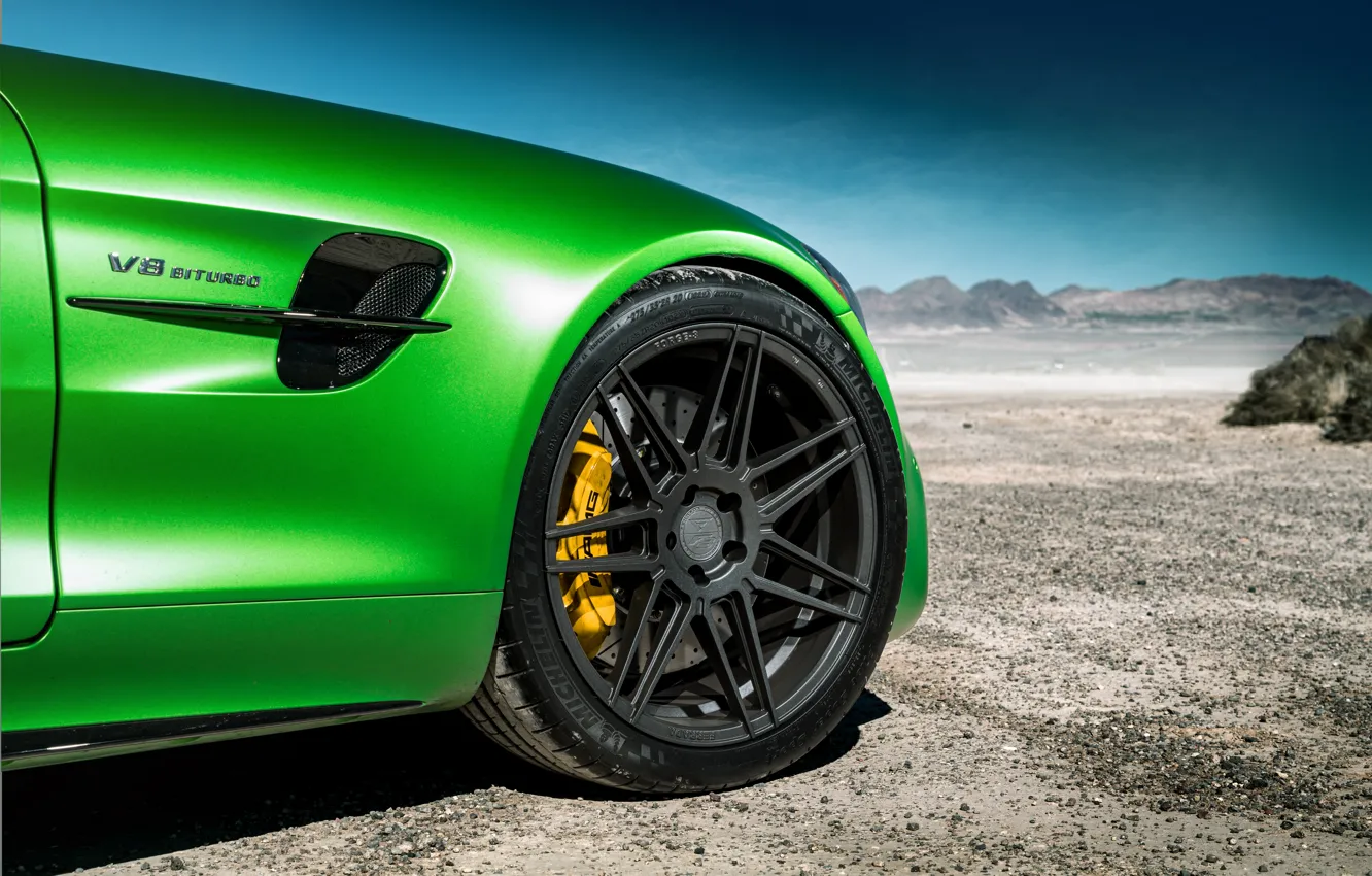 Фото обои зеленый, стиль, колесо, диск, Mercedes GTR