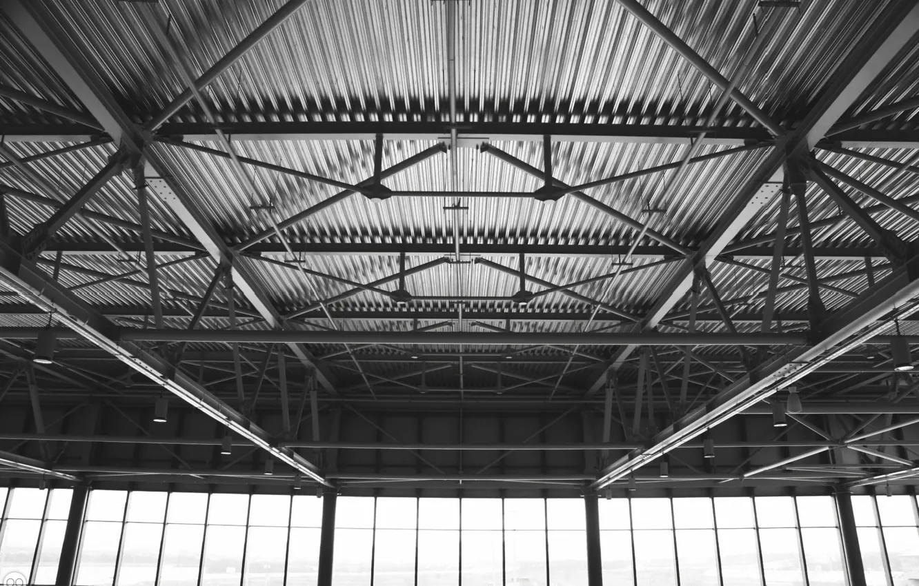 Фото обои крыша, трубы, конструкция, интерьер, потолок, аэропорт, железо, interior, iron, construction, cement, pipes, airport ceiling