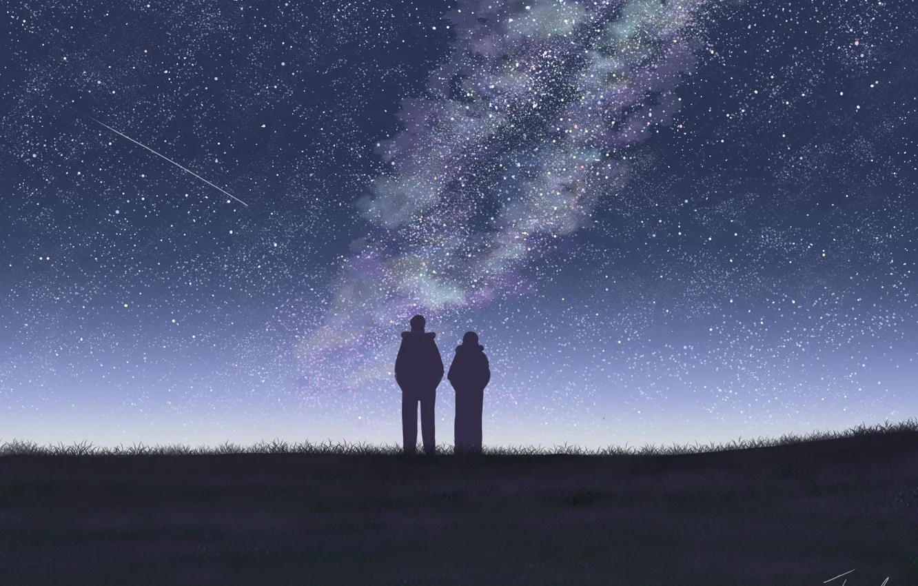 Фото обои небо, девушка, ночь, парень, млечный путь, by Tosaka