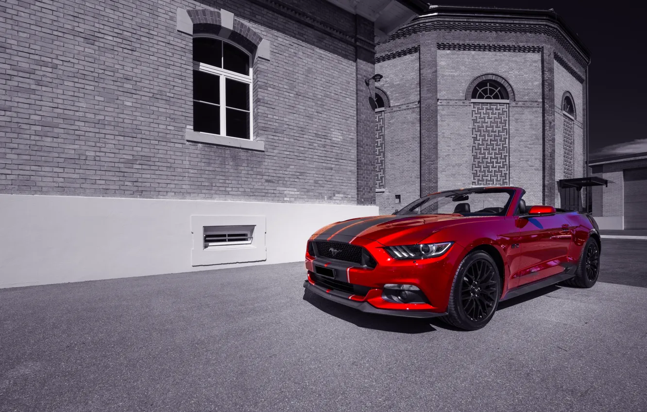 Фото обои красный, Mustang, Ford, 2016 Ford Mustang GT Convertible